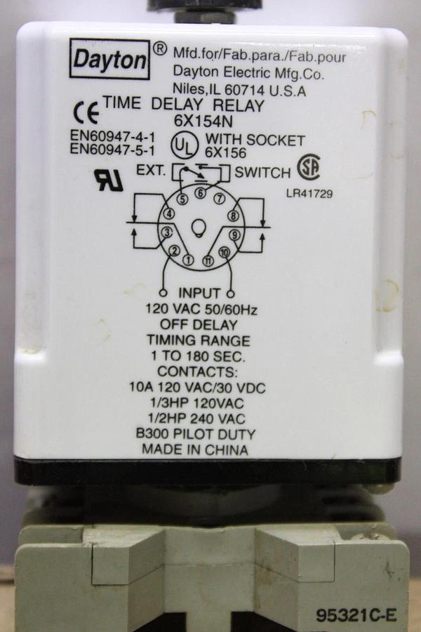Used DAYTON TIME DELAY RELAY 6X154N 120 VAC 10 AMP 1-180 SECOND **WARRANTY INCLUDED**