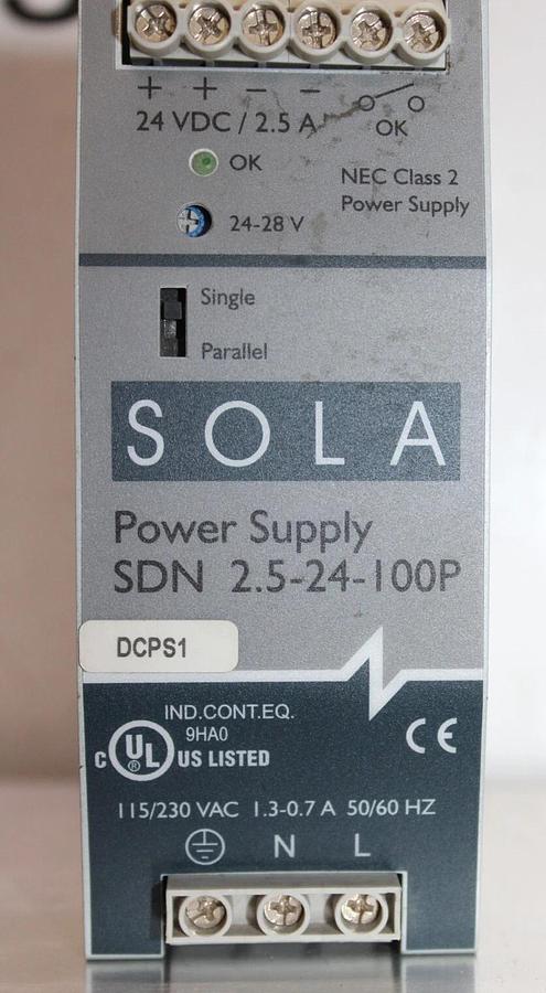 Used EMERSON SOLA POWER SUPPLY SDN-2.5-24-100P 115/230 VAC 1.3-0.7 AMP *WARRANTY*