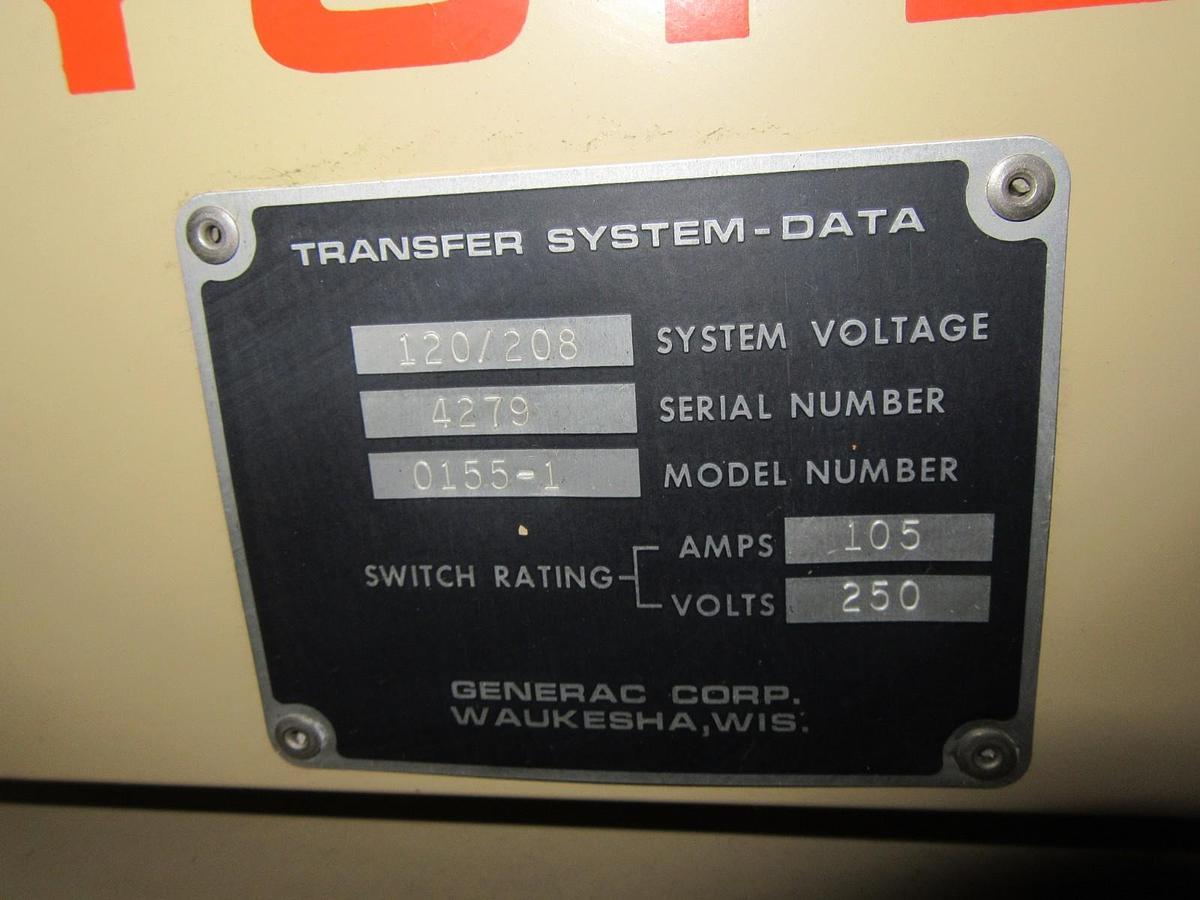 Used GENERAC ATS AUTOMATIC TRANSFER SWITCH GTS105 0155-1 105A 120/208V 60HZ WARRANTY