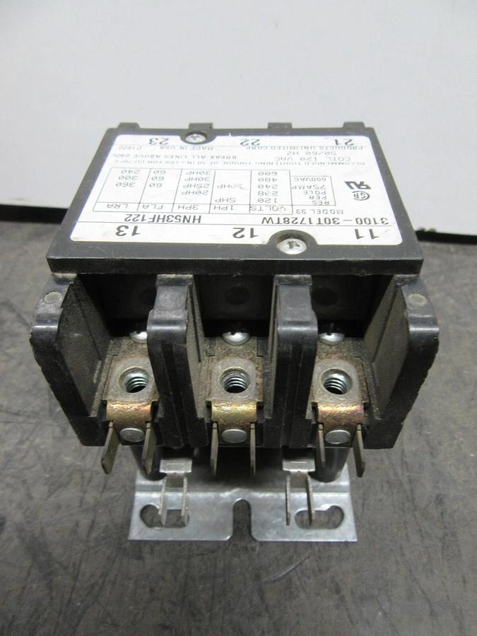 Used PRODUCTS UNLIMITED CONTACTOR 3100-30T1728TW 600 VAC 60 AMP 30 HP COIL: 120 VAC