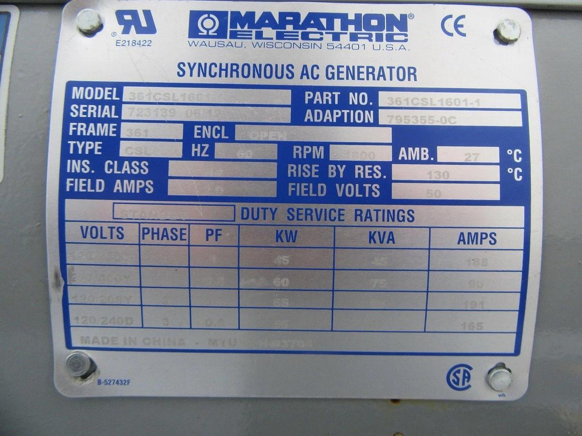 Used 50 KW GENERATOR MTU 5.0 NATURAL GAS / LP 120/208V 3 PH RE-CONNECTABLE 23 HRS