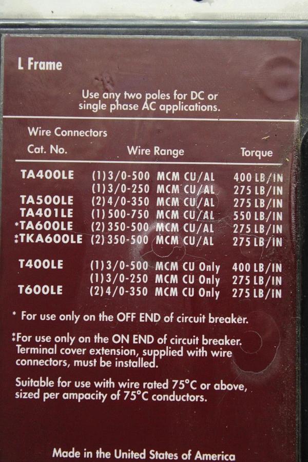 Used EATON MOLDED CASE SWITCH LS36060YE 600 AMP 600 VAC 3-POLE 50/60 HZ *WARRANTY*