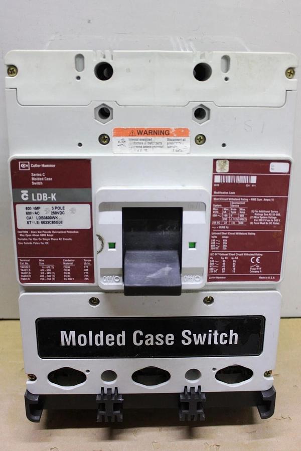 Used CUTLER HAMMER MOLDED CASE SWITCH LDB3600WK 600 AMP 600 VAC 3-POLE