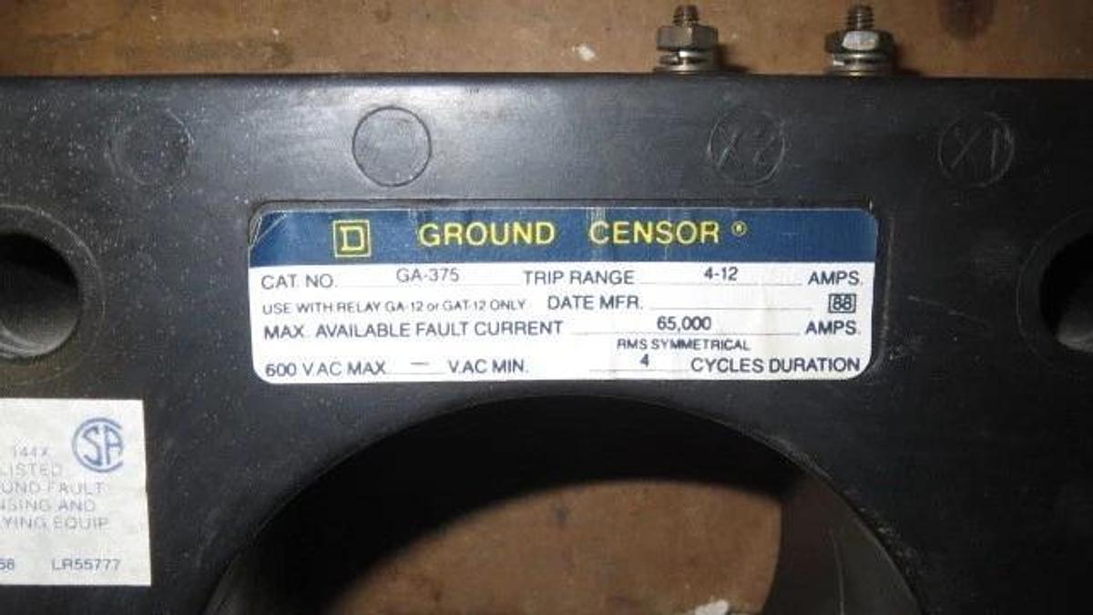 Used SQUARE D GROUND CENSOR 4-12 AMP 600VAC GA-375