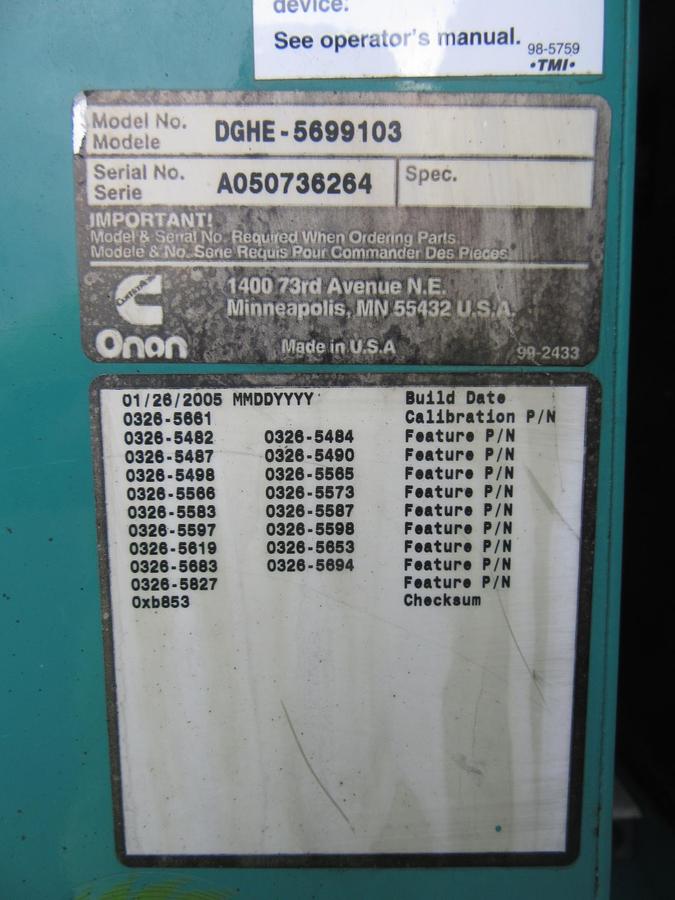 Used 50 KW DIESEL GENERATOR CUMMINS 120/240V B3.3 G2 RECONNECTABLE VIDEO ENCLOSED