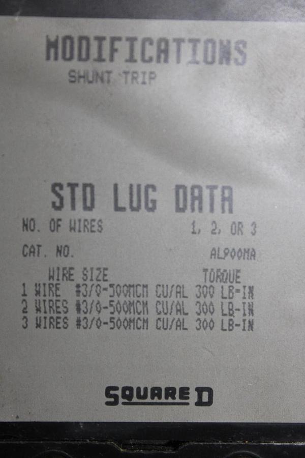 Used SQUARE D CIRCUIT BREAKER MAP368001027 600 VOLT 3-POLE 800 AMP W/ SHUNT TRIP