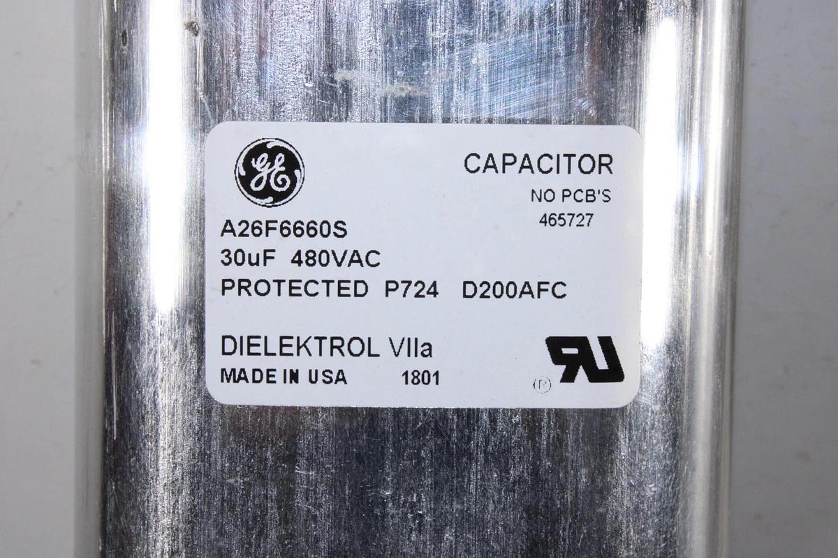 Used LOT OF 2 GE NON-PCB CAPACITOR A26F6660S 30 uF 480 VAC DIELEKTROL VII