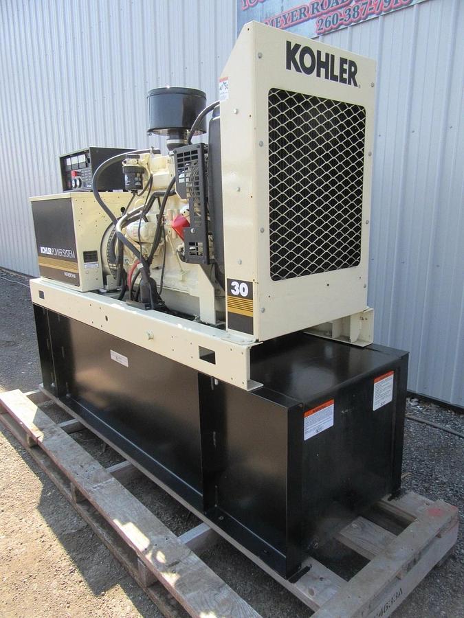 Used 30KW DIESEL GENERATOR KOHLER 120/240 V JOHN DEERE 12-LEAD RECONNECTABLE