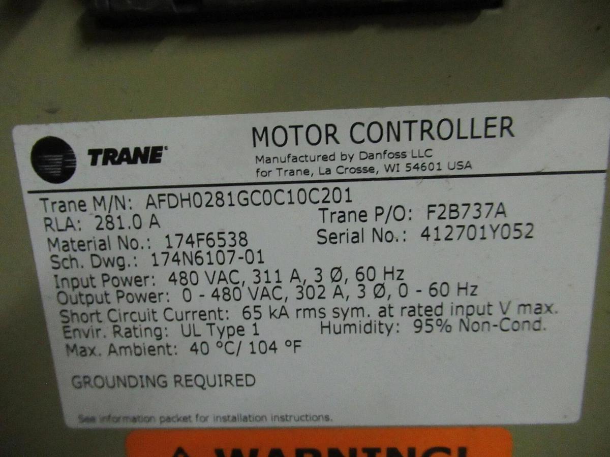 Used TR200 225 (234) HP TRANE ADAPTIVE DRIVE 281 AMP 480 VAC 3 PH AFDH0281GC0C10C201
