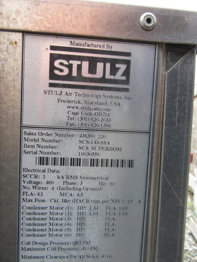 Used 10 TON STULZ CyberAir / CyberOne PRECISION CHILLED WATER COOLING SYSTEM COS-120
