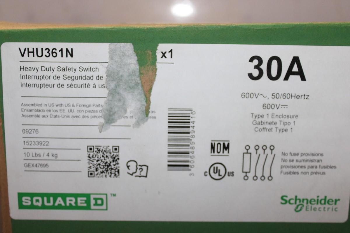 NIB SQUARE D VISIPACT HEAVY DUTY SAFETY SWITCH VHU361N 30 AMP 600 VAC TYPE 1