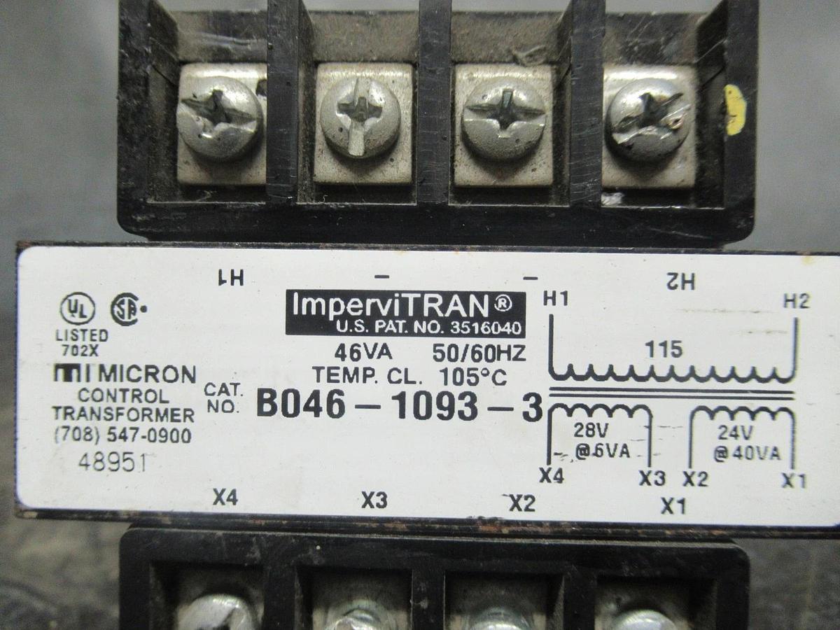 Used MICRON IMPERVITRAN TRANSFORMER 46VA 115V B046-1093-3 50/60HZ **WARRANTY**
