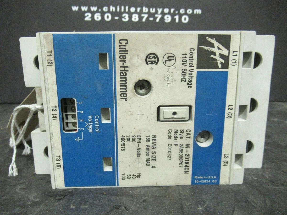 Used 135 AMP CUTLER HAMMER NEMA: 4 CONTACTOR W+201K4CN MODEL: P COIL: 120 VAC 100 HP