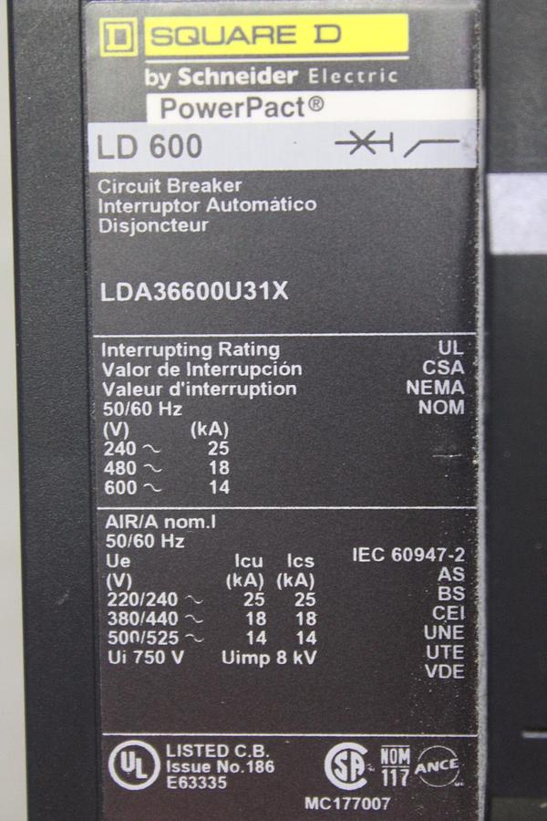 Used SQUARE D I-LINE CIRCUIT BREAKER LA36400 400 AMP 600 VAC 3-POLE