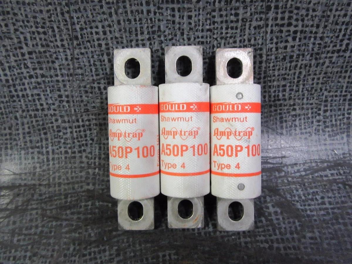 Used LOT OF 3 100 AMP A50P100 GOULD SHAWMUT AMPTRAP FUSE 100 AMP 500 VAC TYPE 4