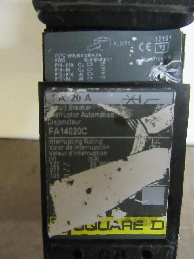Used SQUARE D I-LINE BREAKER FA14020C SINGLE POLE 277 VAC 20 AMP C-POLE **WARRANTY**