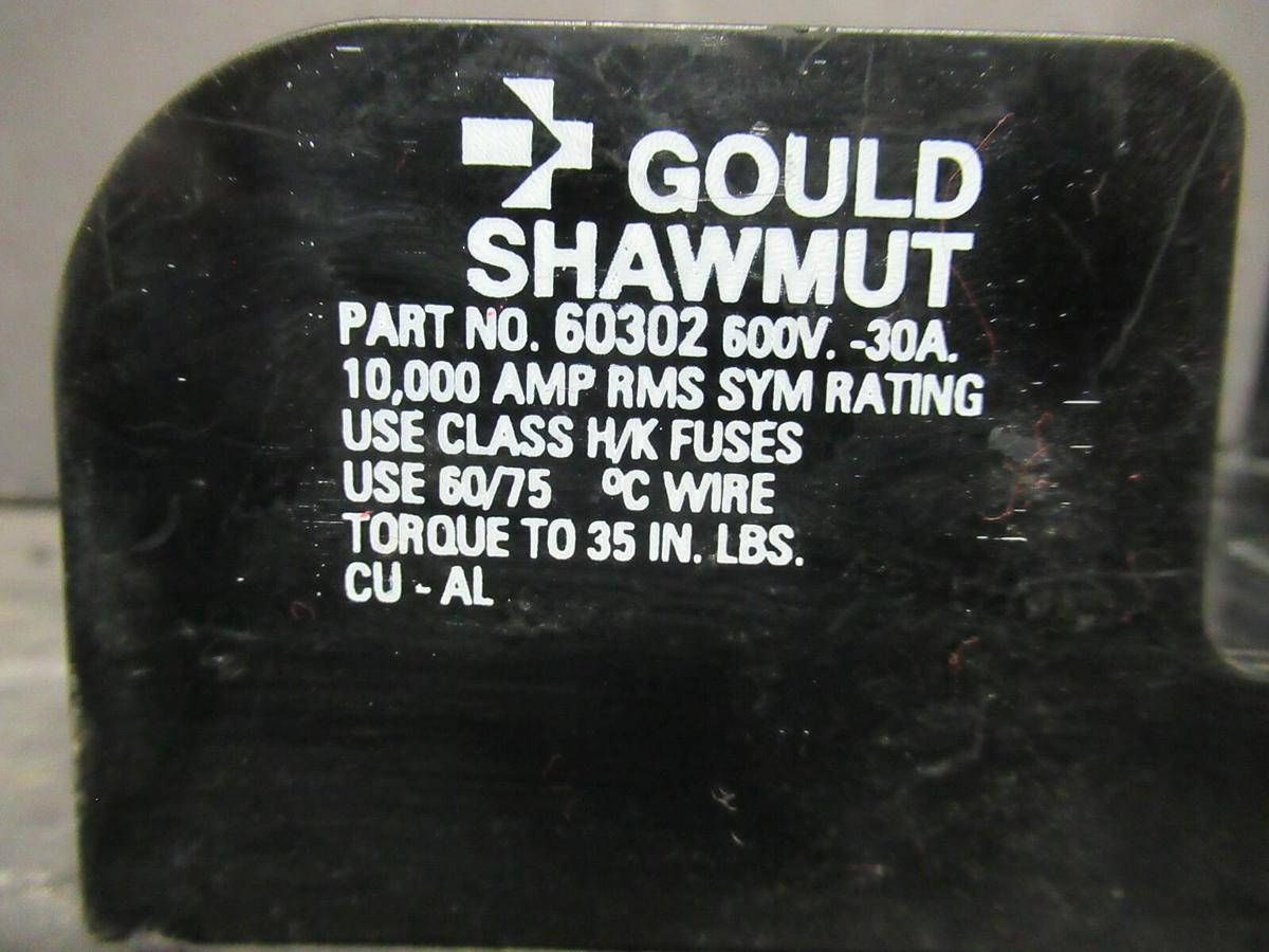 Used GOULD SHAWMUT FUSE HOLDER 60302 FOR 30 AMP 600 V CLASS H/K FUSES **WARRANTY**