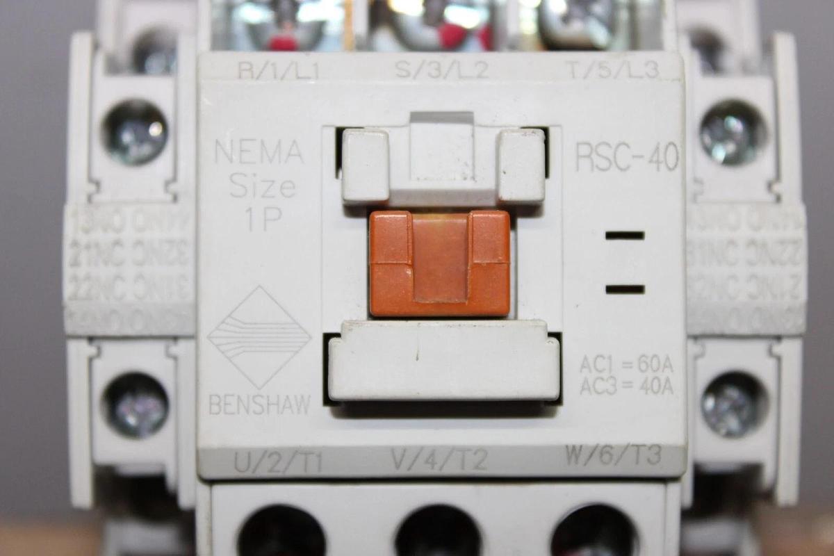 Used BENSHAW CONTACTOR RSC-40 50 AMP 600 VAC NEMA 1P 3-PHASE 25 HP COIL: 120 VAC