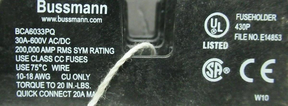 Used BUSSMANN FUSE HOLDER BCA6033PQ FOR 30 AMP 600V FUSES **WARRANTY**