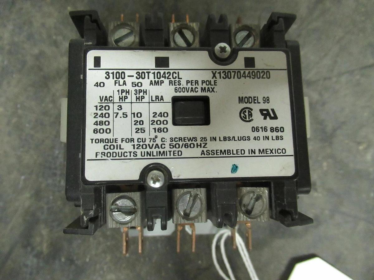 Used 40 AMP PRODUCTS UNLIMITED 3100-30T1042CL X13070449020 600 VAC 25 HP 50 AMP/RES