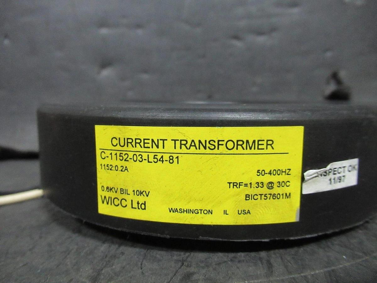Used WICC CURRENT TRANSFORMER C-1152-03-L54-81 1152:0.2 AMP 10 KV 50-400 HZ