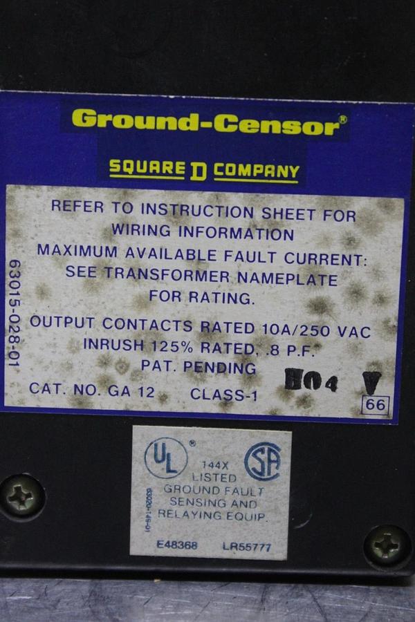 Used SQUARE D GROUND CENSOR RELAY GA-12 10 AMP 250 VAC ADJUSTABLE TRIP *WARRANTY*