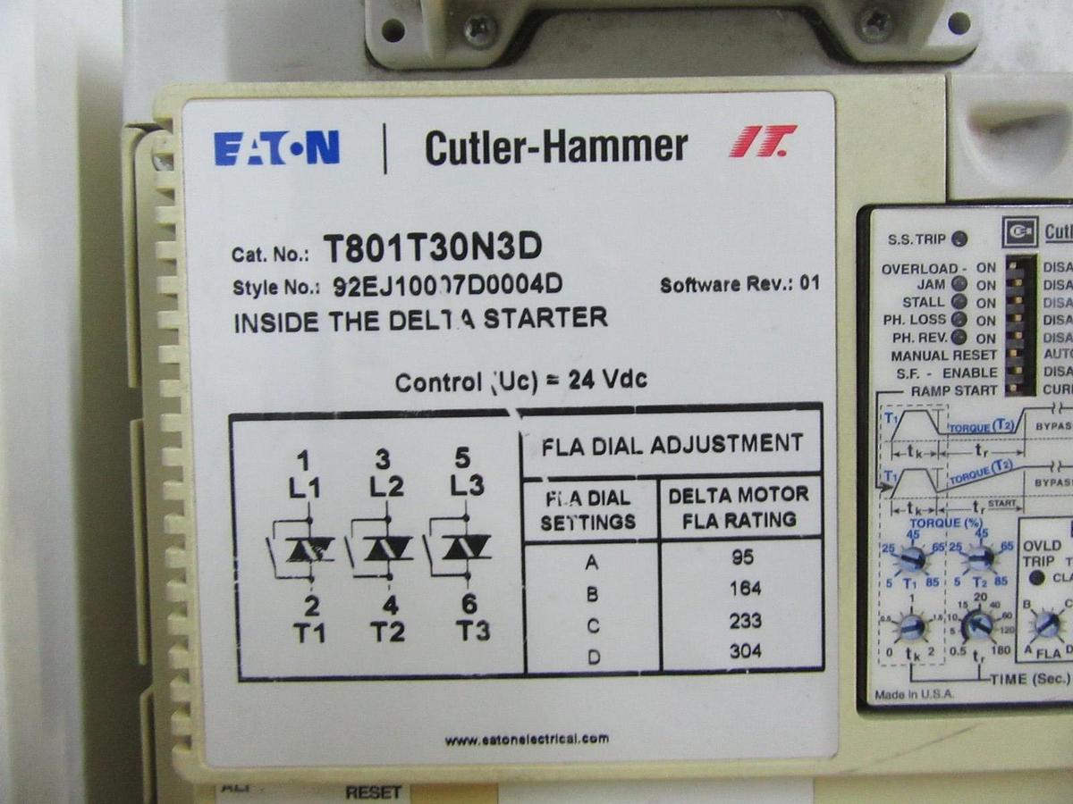 Used 304 AMP CONTINUOUS EATON CUTLER HAMMER INSIDE THE DELTA SOFT STARTER T801T30N3D