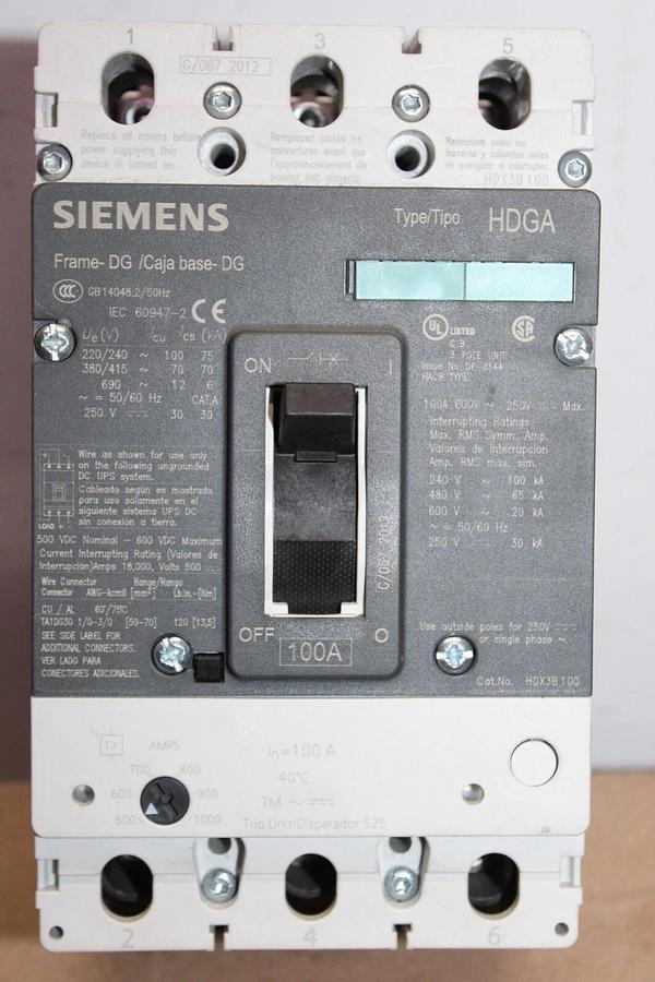 Used SIEMENS CIRCUIT BREAKER HDX3B100 100 AMP 3-POLE 600 VAC **WARRANTY**
