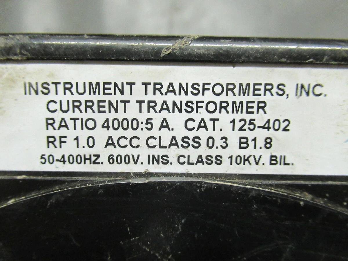 Used INSTRUMENT CURRENT TRANSFORMER 125-402 RATIO: 4000:5 **WARRANTY INCLUDED**
