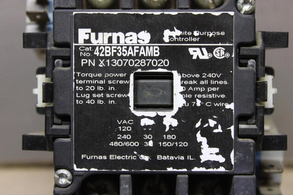 Used FURNAS CONTACTOR 42BF35AFAMB X13070287020 600 VAC 30 AMP COIL: 120V