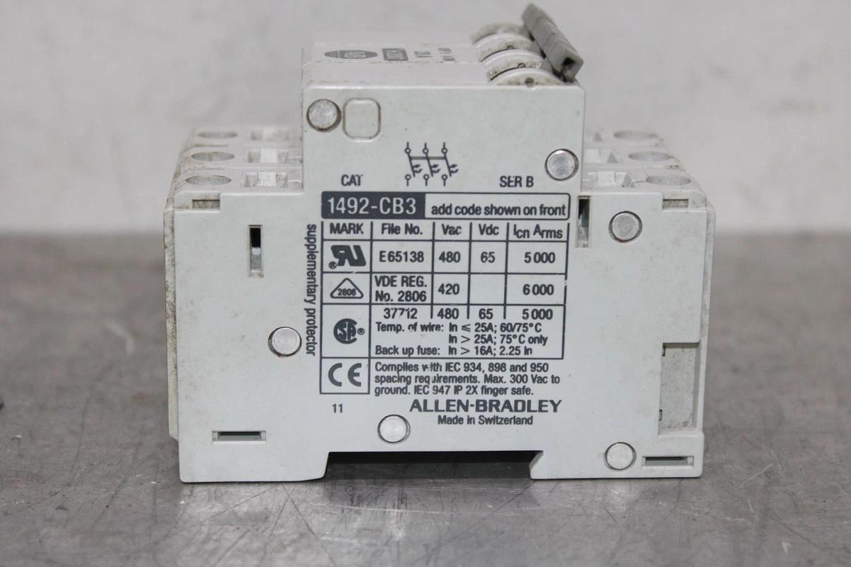 Used ALLEN BRADLEY CIRCUIT BREAKER 1492-CB3 480/277 VAC 20 AMP 3-POLE