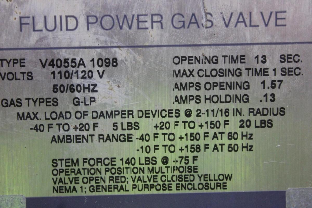 Used HONEYWELL ACTUATOR FLUID POWER GAS VALVE V4055-1098 110/120 VOLT 1.57 AMP