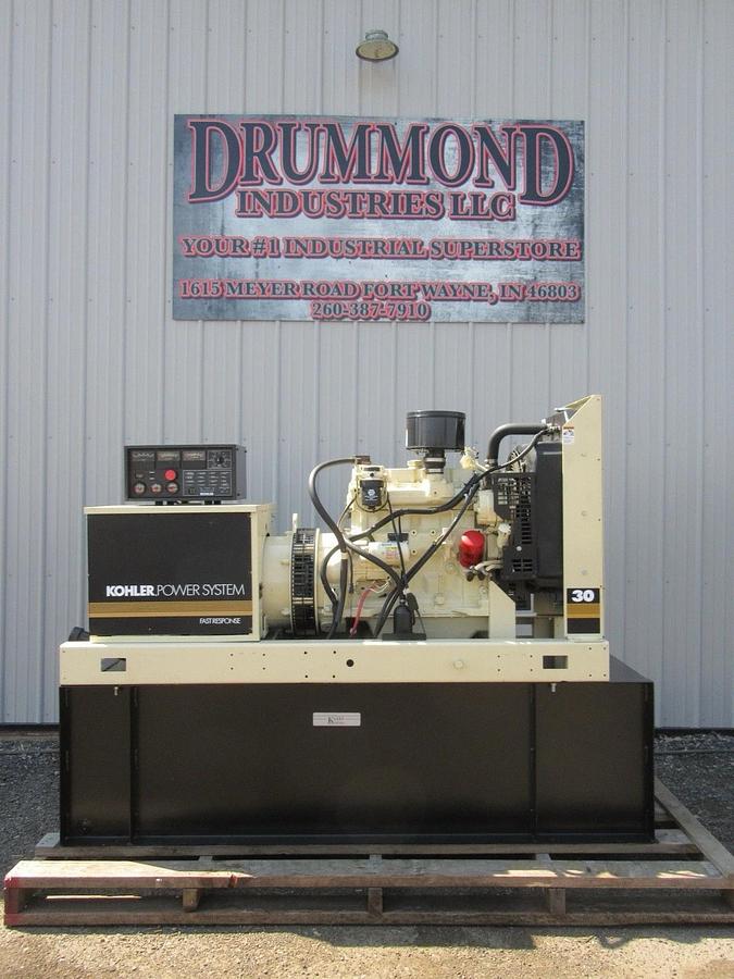 Used 30KW DIESEL GENERATOR  KOHLER 120/240 V JOHN DEERE  12-LEAD RECONNECTABLE
