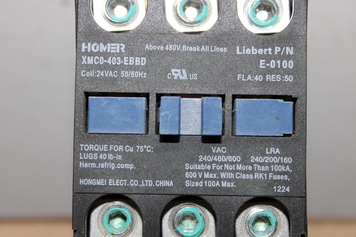 Used HOMER CONTACTOR XMC0-403-EBBD E-0100 40 AMP 600 VAC COIL: 24 VAC **LOT OF 2**