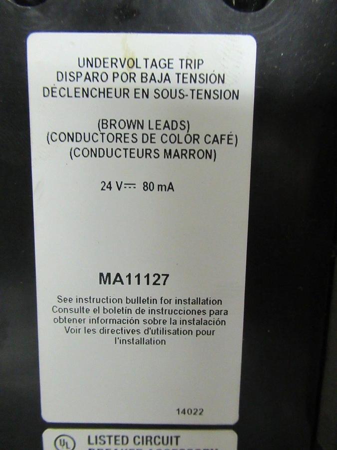 Used SQUARE-D BREAKER MHL3650032DC1625 500A 600VDC W/ AUXILIARY SWITCH & UVR & LUGS