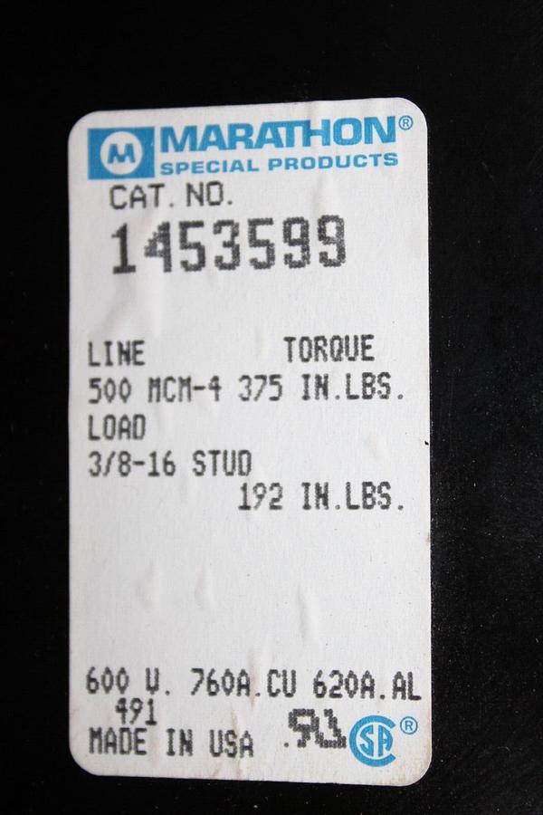 Used MARATHON DISTRIBUTION LUG SET 1453599 600 VAC 760 AMP 500 MCM - 3/8-16 STUD