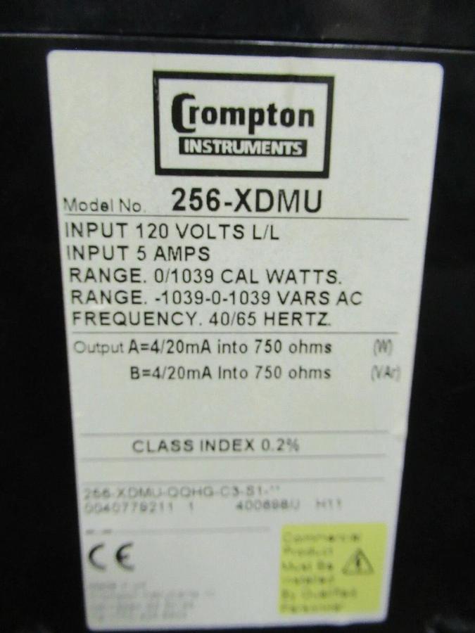 Used CROMPTON PALADIN ADVANTAGE INSTRUMENTS 256-XDMU TRIP TANSDUCER RELAY 120 VAC 5 A