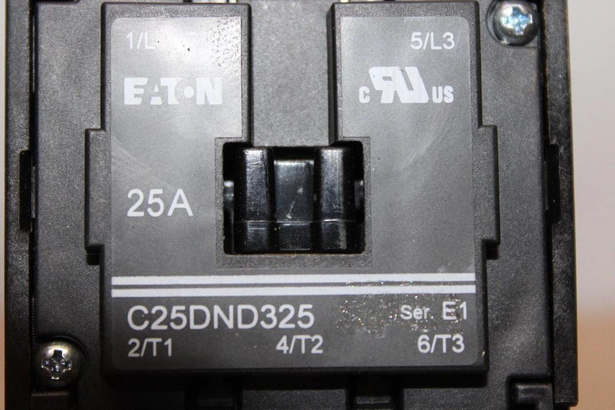 Used EATON CONTACTOR C25DND325 25 AMP 600 VAC 3-POLE 3-PHASE 10 HP 7.5 KW COIL: 120V