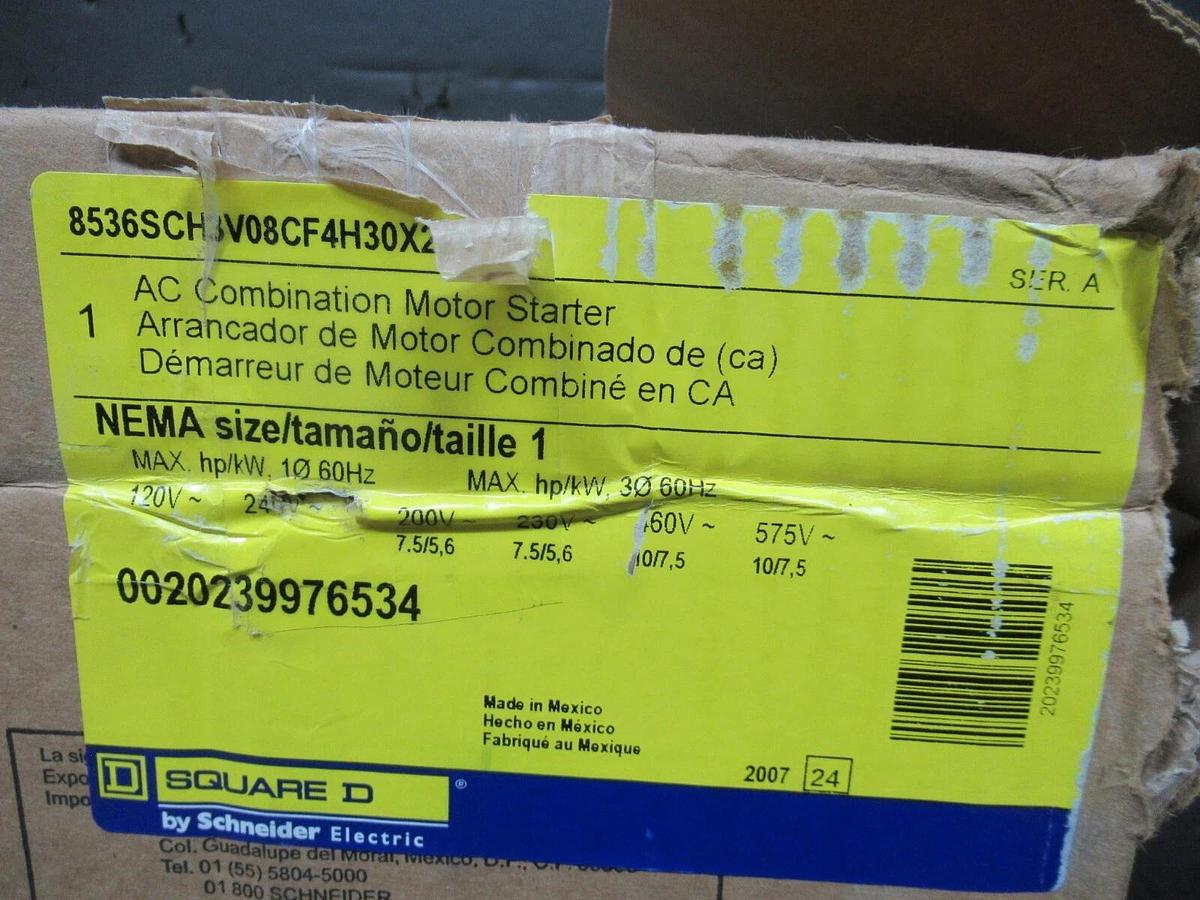 NEW SURPLUS SQUARE D COMBINATION STARTER 8536SCH3V08CF4H30X22 8536SCO3H30 NEMA 1