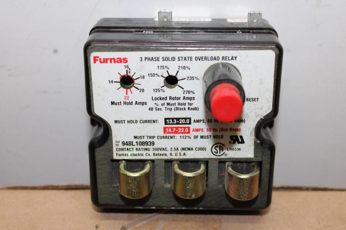 Used FURNAS 3 PHASE SOLID STATE OVERLOAD RELAY 2.5 AMP 300 VAC MODEL: 948L108939