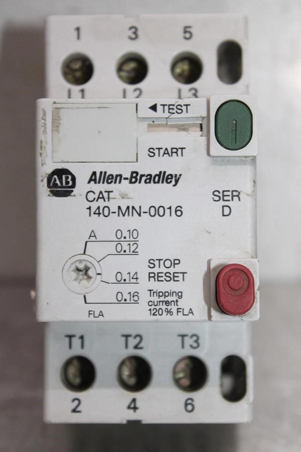 Used ALLEN BRADLEY MANUAL MOTOR STARTER 140-MN-0016 0.10-0.16 AMP 600 VAC 3-PHASE