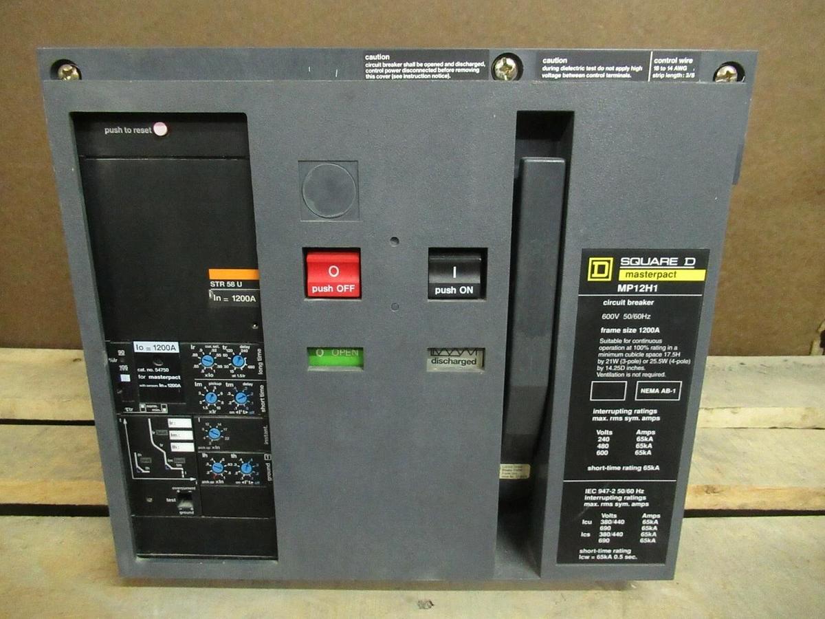 Used 1200 AMP SQUARE D MP12H1 MASTERPACT CIRCUIT BREAKER STR58U TRIP 54750 600 VAC