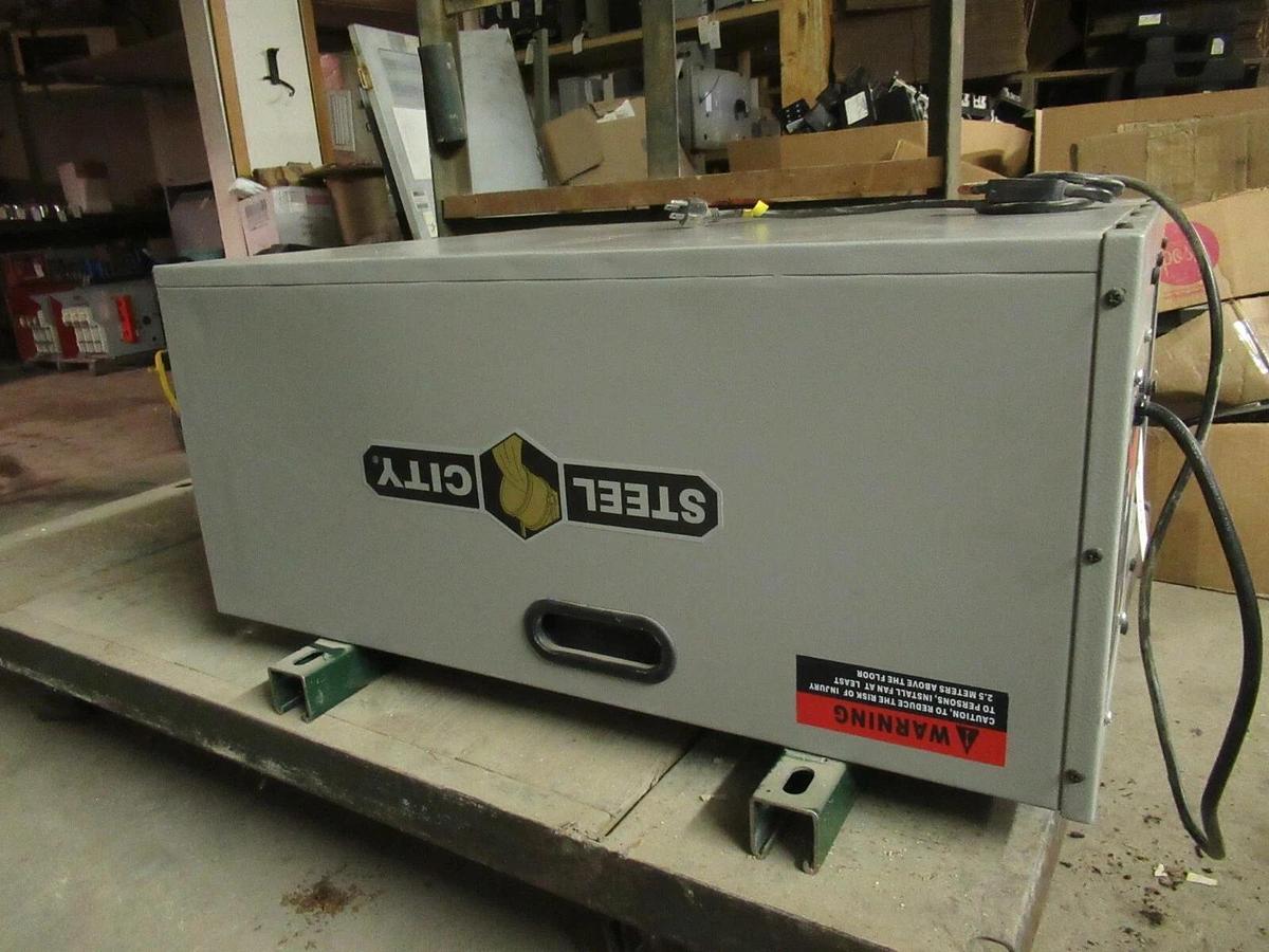 Used STEEL CITY DELUXE AIR FILTER 65120 3 SPEED MOTOR: 120 VAC 6 AMP 1200 RPM 1 PHASE