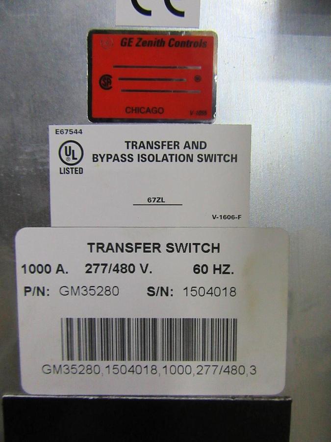 NEW 1000 AMP KOHLER ASCO ATS AUTOMATIC TRANSFER SWITCH ZCB-566641-1000 480 V 3 P