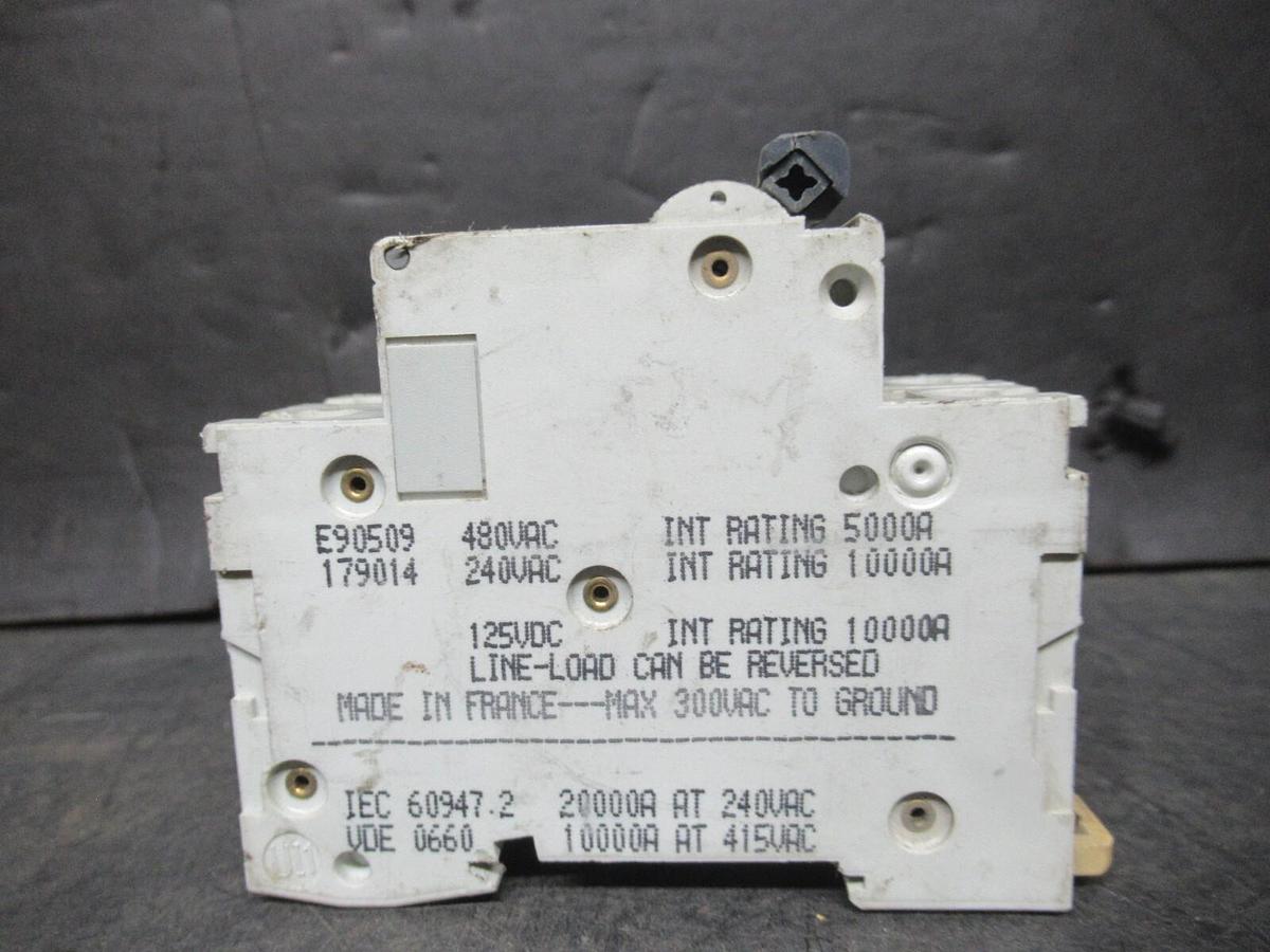 Used MERLIN GERIN THREE POLE BREAKER 24522 MULTI 9 C60N 10A-TYPE D 480 VAC