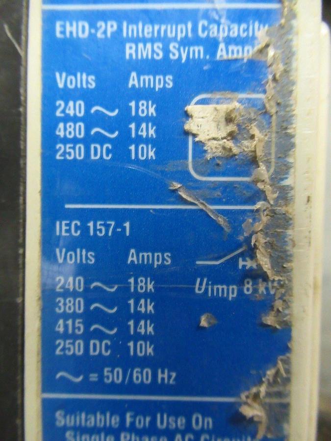 Used CUTLER-HAMMER BREAKER EHD2015 15A 2-POLE 250VDC 480VAC *WARRANTY*