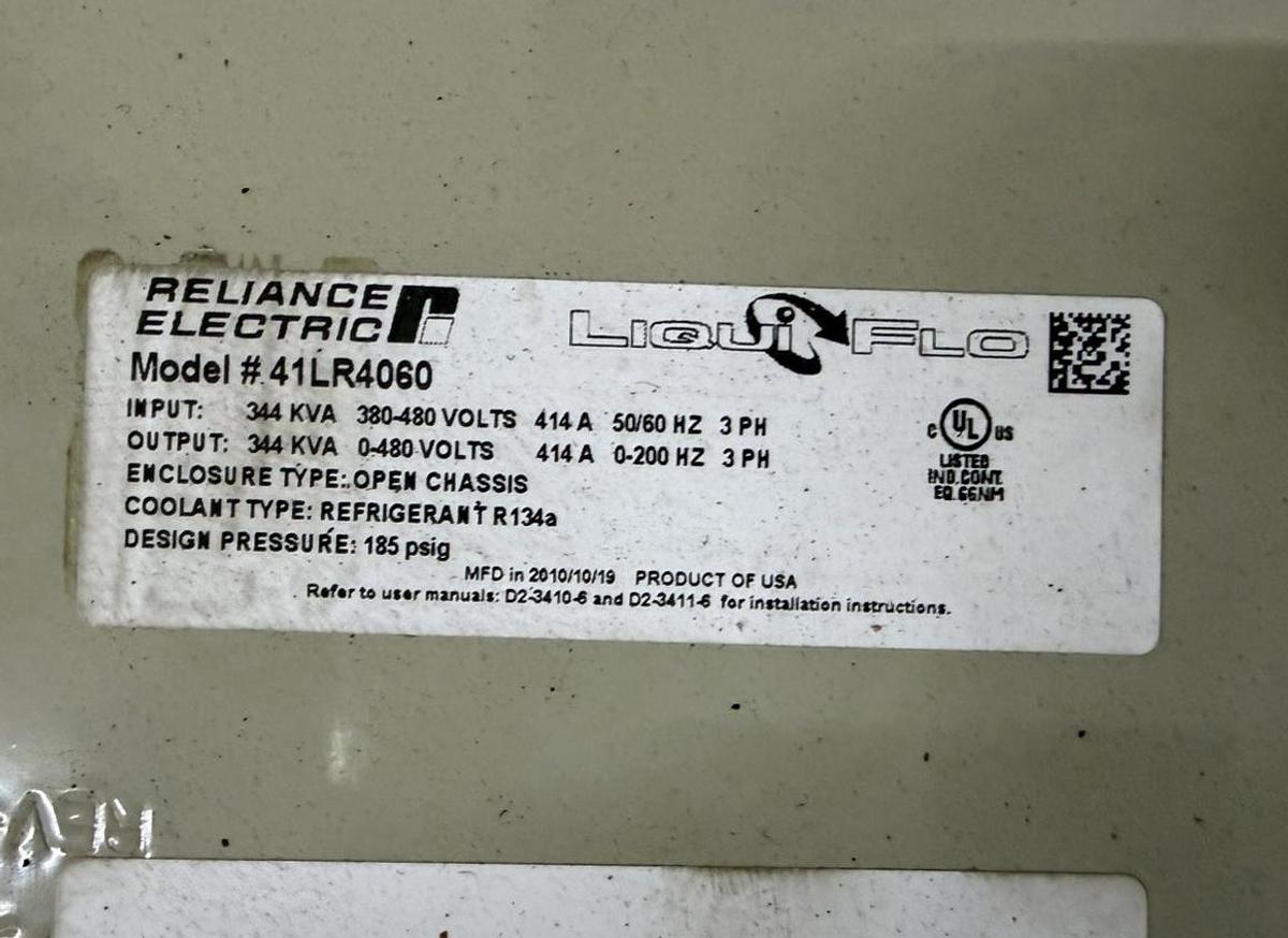 Used RELIANCE ELECTRIC LIQUIFLO VARIABLE SPEED DRIVE 41LR4060 344 kVA 480 VAC 414 AMP