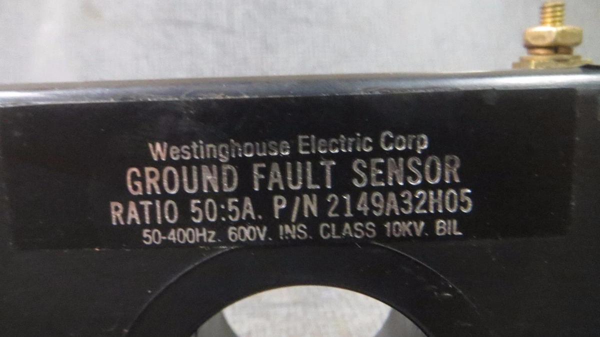 Used WESTINGHOUSE GROUND FAULT SENSOR (1) 50:5A / 50-400 Hz / 600 V MODEL: 2149A32H05