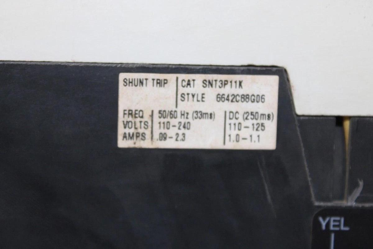 Used CUTLER HAMMER CIRCUIT BREAKER KD3400F 350 AMP TRIP 600 VAC 3-POLE W/ SHUNT TRIP