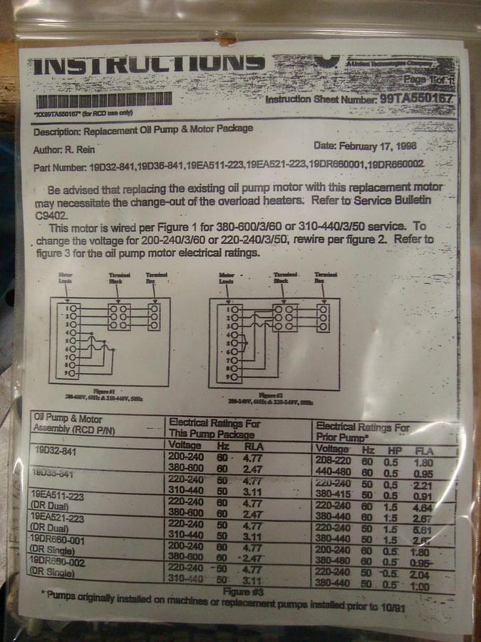 CARRIER NEW SURPLUS REPLACEMENT OIL PUMP MOTOR PACKAGE 19EA511-223 1.5 HP 480 V